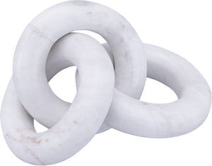 Meridian Furniture Rings Genuine Marble Sculptural Chain Link Handcrafted Art Deco Tabletop Accent Object White ACC102-White