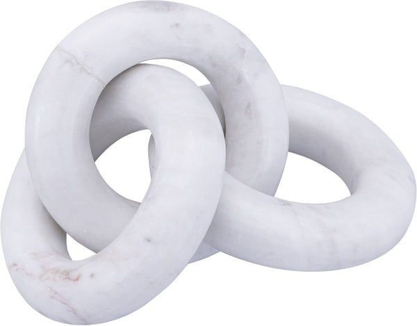 Meridian Furniture Rings Genuine Marble Sculptural Chain Link Handcrafted Art Deco Tabletop Accent Object White ACC102-White