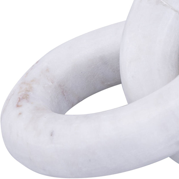 Meridian Furniture Rings Genuine Marble Sculptural Chain Link Handcrafted Art Deco Tabletop Accent Object White ACC102-White
