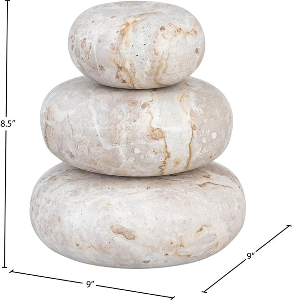 Meridian Furniture Pumpkin Form Marble Sculptural Set of Three Organic Stone Tabletop Decorative Accents Beige ACC103-Beige