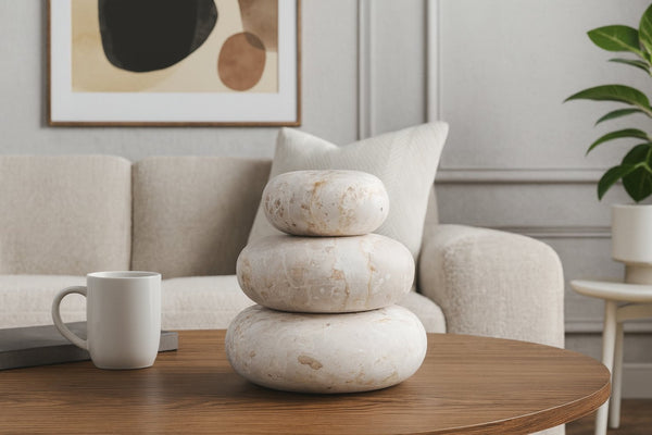Meridian Furniture Pumpkin Form Marble Sculptural Set of Three Organic Stone Tabletop Decorative Accents Beige ACC103-Beige
