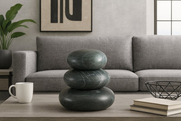 Meridian Furniture Pumpkin Form Marble Sculptural Set of Three Organic Stone Tabletop Decorative Accents Black ACC103-Black
