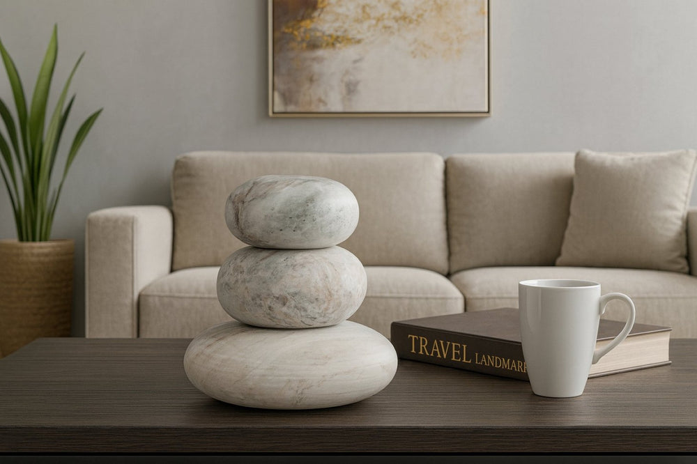 Meridian Furniture Pumpkin Form Marble Sculptural Set of Three Organic Stone Tabletop Decorative Accents Brown ACC103-Brown