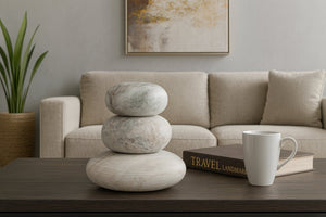 Meridian Furniture Pumpkin Form Marble Sculptural Set of Three Organic Stone Tabletop Decorative Accents Brown ACC103-Brown