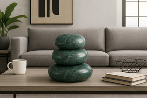 Meridian Furniture Pumpkin Form Marble Sculptural Set of Three Organic Stone Tabletop Decorative Accents Green ACC103-Green