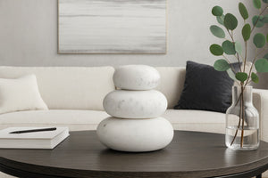 Meridian Furniture Pumpkin Form Marble Sculptural Set of Three Organic Stone Tabletop Decorative Accents White ACC103-White