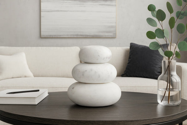 Meridian Furniture Pumpkin Form Marble Sculptural Set of Three Organic Stone Tabletop Decorative Accents White ACC103-White