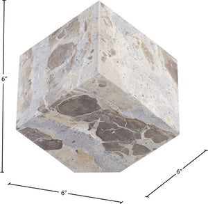 Meridian Furniture Block Genuine Stone Sculptural Cube Accent with Natural Veining for Shelves and Tabletops Beige Genuine Marble ACC104-Beige