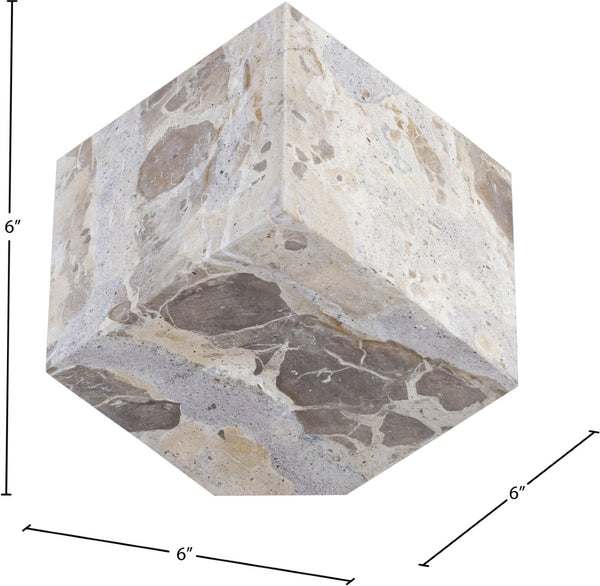 Meridian Furniture Block Genuine Stone Sculptural Cube Accent with Natural Veining for Shelves and Tabletops Beige Genuine Marble ACC104-Beige