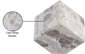 Meridian Furniture Block Genuine Stone Sculptural Cube Accent with Natural Veining for Shelves and Tabletops Beige Genuine Marble ACC104-Beige