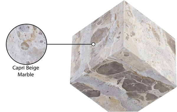 Meridian Furniture Block Genuine Stone Sculptural Cube Accent with Natural Veining for Shelves and Tabletops Beige Genuine Marble ACC104-Beige