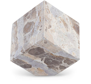 Meridian Furniture Block Genuine Stone Sculptural Cube Accent with Natural Veining for Shelves and Tabletops Beige Genuine Marble ACC104-Beige