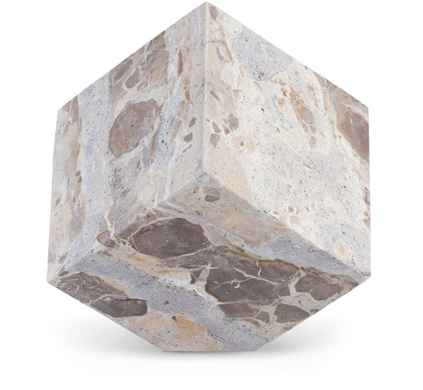 Meridian Furniture Block Genuine Stone Sculptural Cube Accent with Natural Veining for Shelves and Tabletops Beige Genuine Marble ACC104-Beige