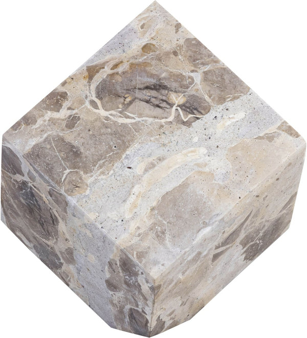 Meridian Furniture Block Genuine Stone Sculptural Cube Accent with Natural Veining for Shelves and Tabletops Beige Genuine Marble ACC104-Beige