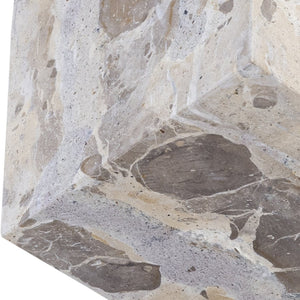 Meridian Furniture Block Genuine Stone Sculptural Cube Accent with Natural Veining for Shelves and Tabletops Beige Genuine Marble ACC104-Beige