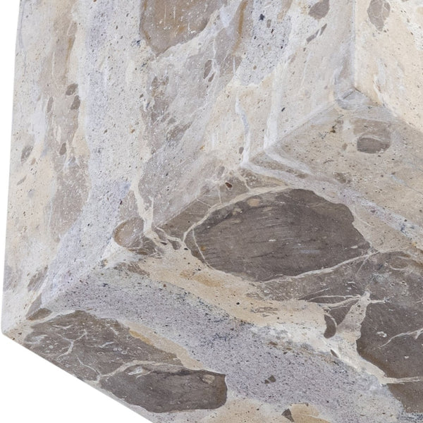 Meridian Furniture Block Genuine Stone Sculptural Cube Accent with Natural Veining for Shelves and Tabletops Beige Genuine Marble ACC104-Beige