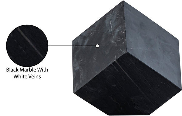 Meridian Furniture Block Genuine Stone Sculptural Cube Accent with Natural Veining for Shelves and Tabletops Black Genuine Marble ACC104-Black