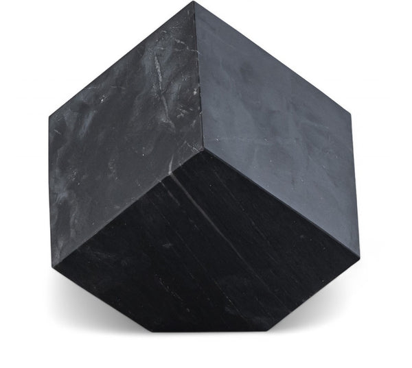 Meridian Furniture Block Genuine Stone Sculptural Cube Accent with Natural Veining for Shelves and Tabletops Black Genuine Marble ACC104-Black
