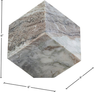 Meridian Furniture Block Genuine Stone Sculptural Cube Accent with Natural Veining for Shelves and Tabletops Brown Genuine Marble ACC104-Brown