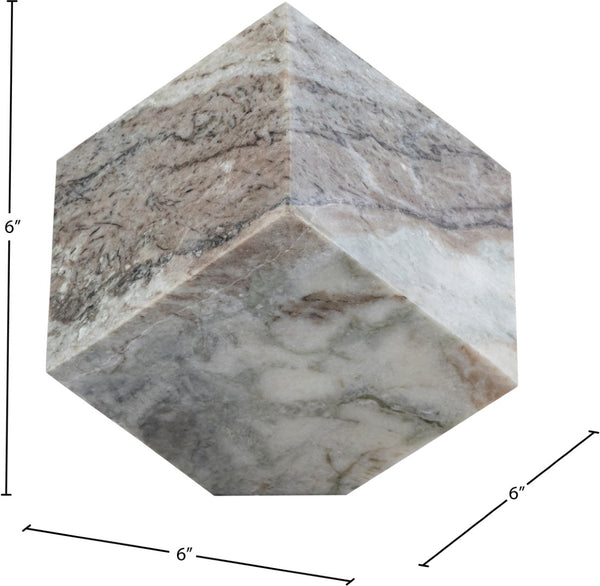 Meridian Furniture Block Genuine Stone Sculptural Cube Accent with Natural Veining for Shelves and Tabletops Brown Genuine Marble ACC104-Brown