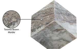 Meridian Furniture Block Genuine Stone Sculptural Cube Accent with Natural Veining for Shelves and Tabletops Brown Genuine Marble ACC104-Brown