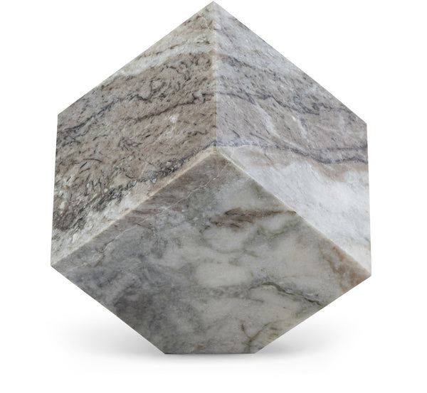Meridian Furniture Block Genuine Stone Sculptural Cube Accent with Natural Veining for Shelves and Tabletops Brown Genuine Marble ACC104-Brown