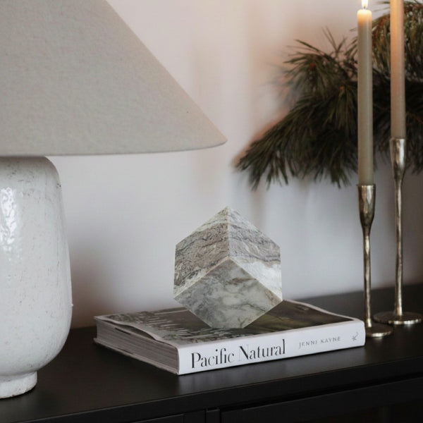 Meridian Furniture Block Genuine Stone Sculptural Cube Accent with Natural Veining for Shelves and Tabletops Brown Genuine Marble ACC104-Brown