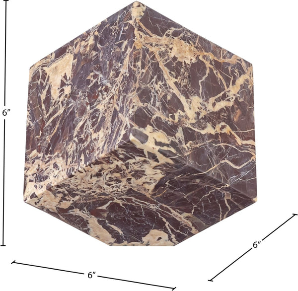 Meridian Furniture Block Genuine Stone Sculptural Cube Accent with Natural Veining for Shelves and Tabletops Cherry Genuine Marble ACC104-Cherry