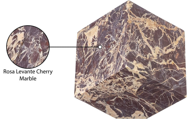 Meridian Furniture Block Genuine Stone Sculptural Cube Accent with Natural Veining for Shelves and Tabletops Cherry Genuine Marble ACC104-Cherry