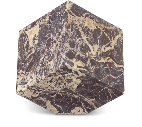 Meridian Furniture Block Genuine Stone Sculptural Cube Accent with Natural Veining for Shelves and Tabletops Cherry Genuine Marble ACC104-Cherry
