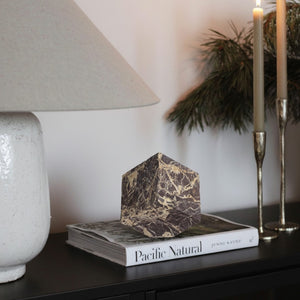 Meridian Furniture Block Genuine Stone Sculptural Cube Accent with Natural Veining for Shelves and Tabletops Cherry Genuine Marble ACC104-Cherry