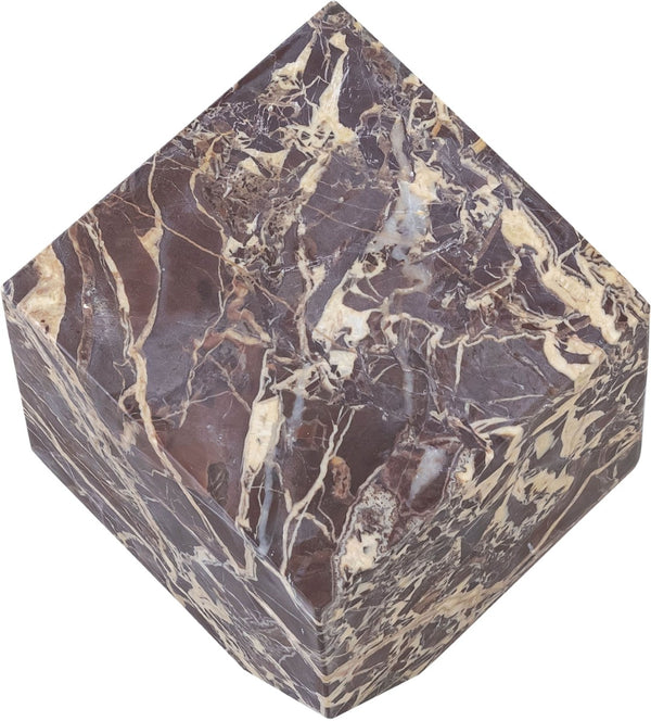 Meridian Furniture Block Genuine Stone Sculptural Cube Accent with Natural Veining for Shelves and Tabletops Cherry Genuine Marble ACC104-Cherry