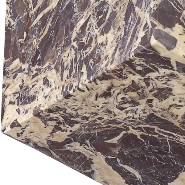 Meridian Furniture Block Genuine Stone Sculptural Cube Accent with Natural Veining for Shelves and Tabletops Cherry Genuine Marble ACC104-Cherry