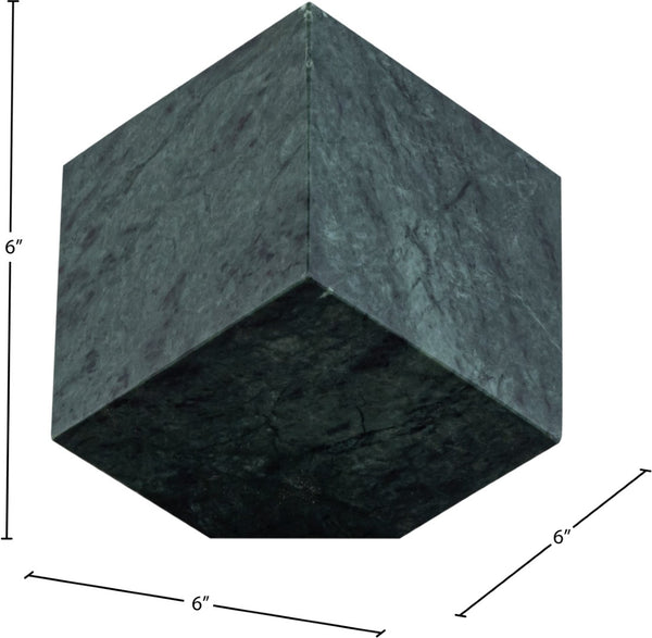 Meridian Furniture Block Genuine Stone Sculptural Cube Accent with Natural Veining for Shelves and Tabletops Green Genuine Marble ACC104-Green