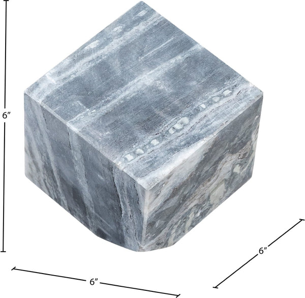 Meridian Furniture Block Genuine Stone Sculptural Cube Accent with Natural Veining for Shelves and Tabletops Panda Genuine Marble ACC104-Panda