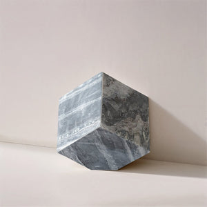 Meridian Furniture Block Genuine Stone Sculptural Cube Accent with Natural Veining for Shelves and Tabletops Panda Genuine Marble ACC104-Panda