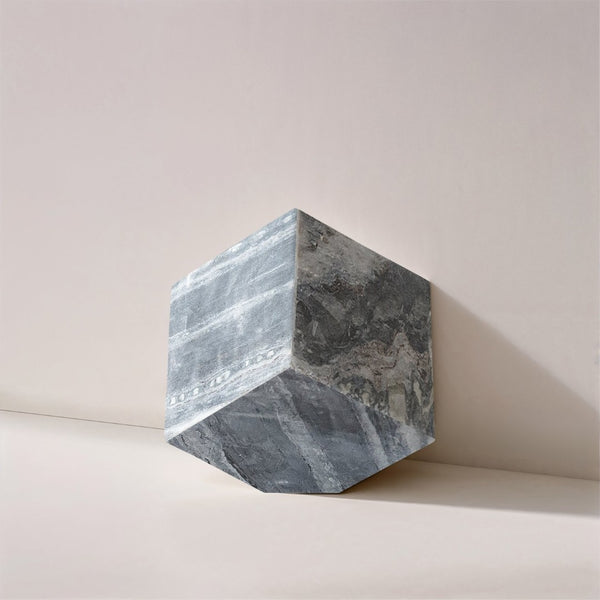 Meridian Furniture Block Genuine Stone Sculptural Cube Accent with Natural Veining for Shelves and Tabletops Panda Genuine Marble ACC104-Panda