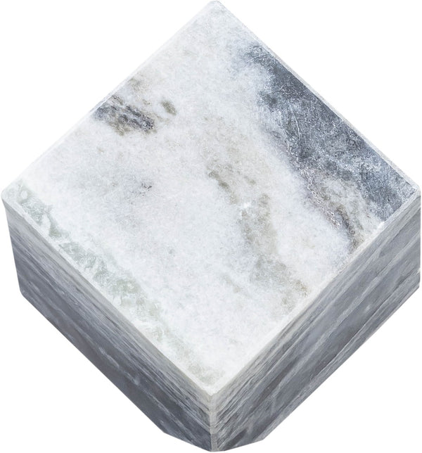 Meridian Furniture Block Genuine Stone Sculptural Cube Accent with Natural Veining for Shelves and Tabletops Panda Genuine Marble ACC104-Panda