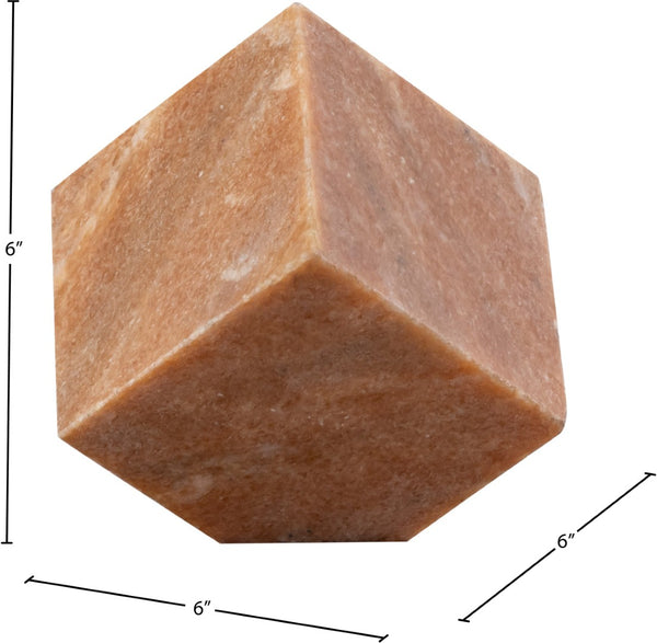 Meridian Furniture Block Genuine Stone Sculptural Cube Accent with Natural Veining for Shelves and Tabletops Pink Genuine Marble ACC104-Pink