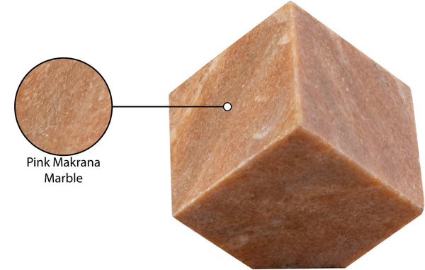 Meridian Furniture Block Genuine Stone Sculptural Cube Accent with Natural Veining for Shelves and Tabletops Pink Genuine Marble ACC104-Pink