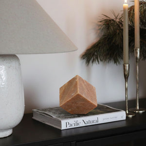 Meridian Furniture Block Genuine Stone Sculptural Cube Accent with Natural Veining for Shelves and Tabletops Pink Genuine Marble ACC104-Pink