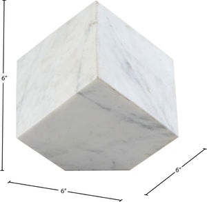 Meridian Furniture Block Genuine Stone Sculptural Cube Accent with Natural Veining for Shelves and Tabletops White Genuine Marble ACC104-White
