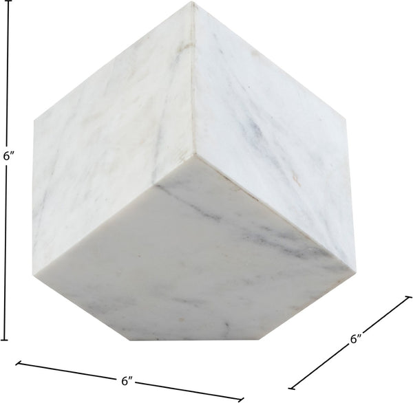 Meridian Furniture Block Genuine Stone Sculptural Cube Accent with Natural Veining for Shelves and Tabletops White Genuine Marble ACC104-White