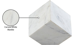 Meridian Furniture Block Genuine Stone Sculptural Cube Accent with Natural Veining for Shelves and Tabletops White Genuine Marble ACC104-White