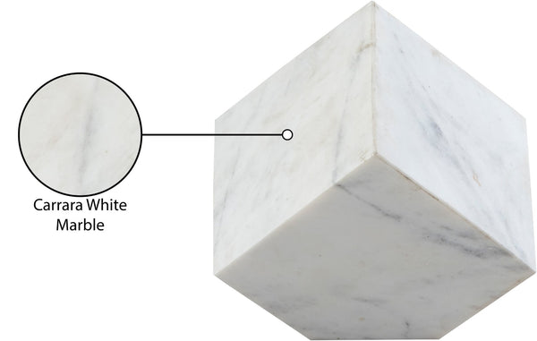 Meridian Furniture Block Genuine Stone Sculptural Cube Accent with Natural Veining for Shelves and Tabletops White Genuine Marble ACC104-White