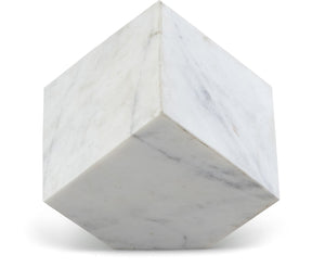 Meridian Furniture Block Genuine Stone Sculptural Cube Accent with Natural Veining for Shelves and Tabletops White Genuine Marble ACC104-White