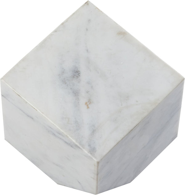 Meridian Furniture Block Genuine Stone Sculptural Cube Accent with Natural Veining for Shelves and Tabletops White Genuine Marble ACC104-White