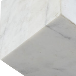Meridian Furniture Block Genuine Stone Sculptural Cube Accent with Natural Veining for Shelves and Tabletops White Genuine Marble ACC104-White