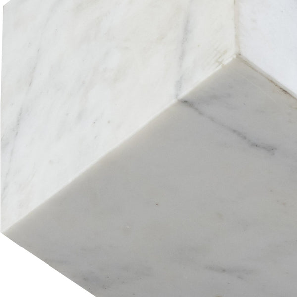 Meridian Furniture Block Genuine Stone Sculptural Cube Accent with Natural Veining for Shelves and Tabletops White Genuine Marble ACC104-White
