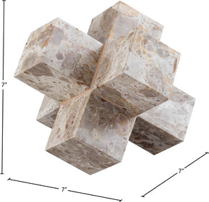 Meridian Furniture Jack Sculptural Stone Accent Piece with Natural Veining Geometric Form for Stylish Tabletop Decor Beige Genuine Marble ACC105-Beige
